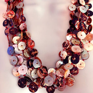 Irridescent Red Multi-strand Button Necklace